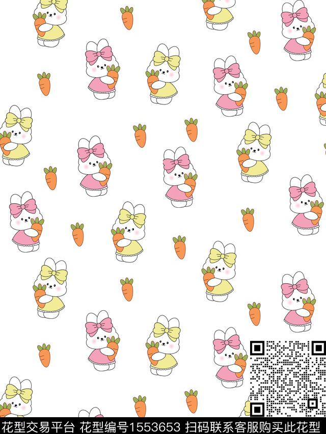 9.3爱吃胡萝卜的小兔叽.jpg - 1553653 - 卡通 兔子 胡萝卜 - 传统印花花型 － 童装花型设计 － 瓦栏