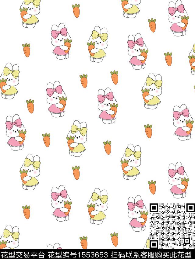 卡通兔子胡萝卜传统印花花型下载（图片编号: 1553653） - 瓦栏（Walan）