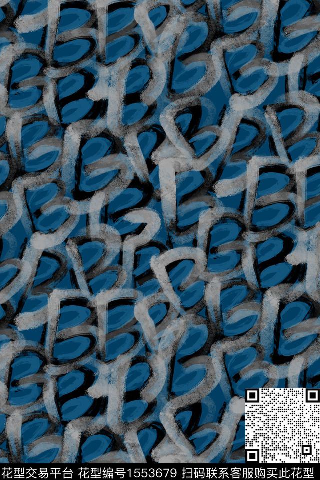 涂鸦笔触字母数码印花花型下载（图片编号: 1553679） - 瓦栏（Walan）