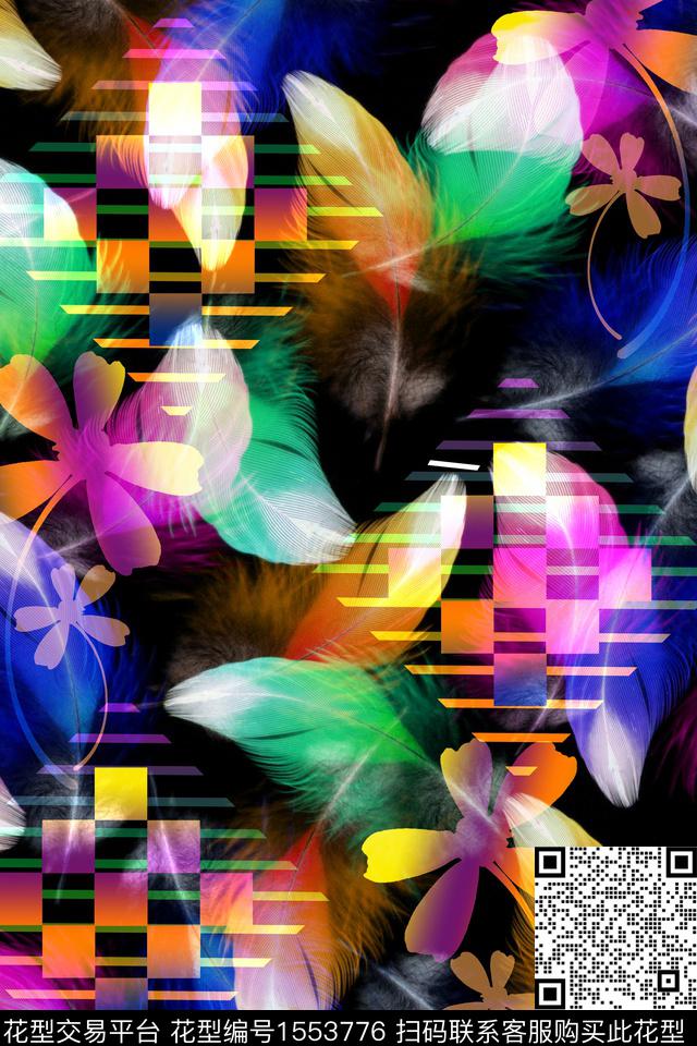 花卉几何数码花型数码印花花型下载（图片编号: 1553776） - 瓦栏（Walan）