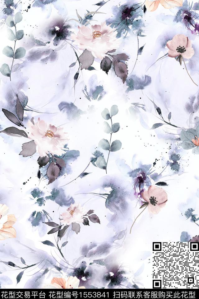 水彩花卉满版散花数码印花花型下载（图片编号: 1553841） - 瓦栏（Walan）