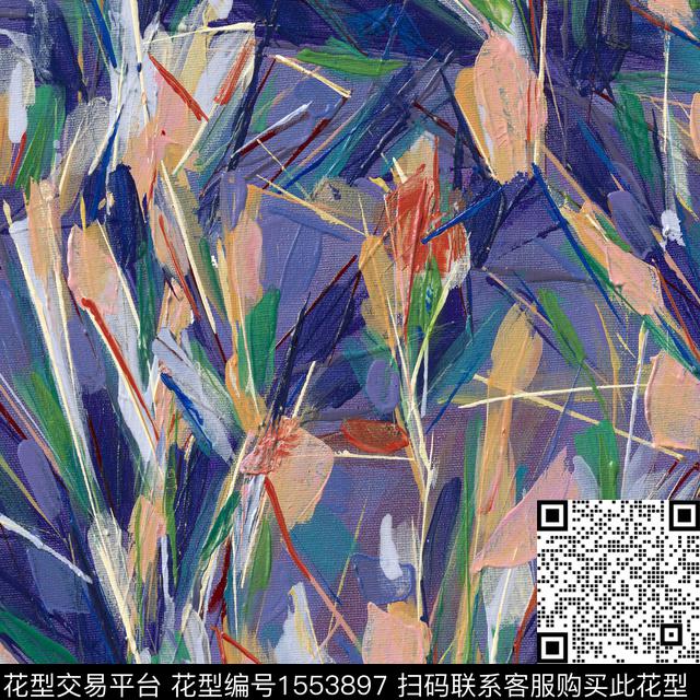 油画花型抽象数码印花花型下载（图片编号: 1553897） - 瓦栏（Walan）