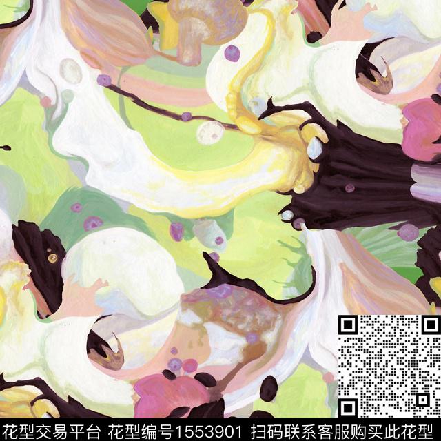 油画花型抽象数码印花花型下载（图片编号: 1553901） - 瓦栏（Walan）