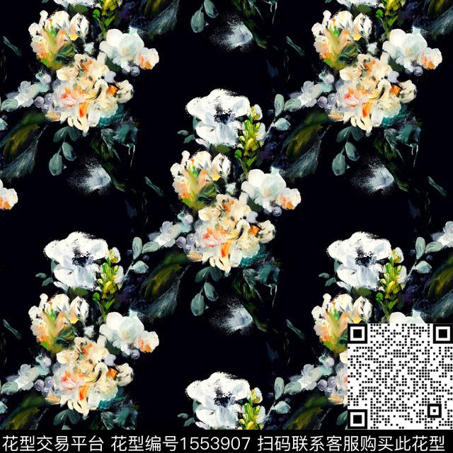 油画花型抽象数码印花花型下载（图片编号: 1553907） - 瓦栏（Walan）