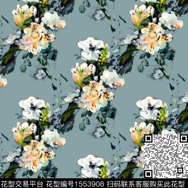 大牌风油画花型抽象数码印花花型下载（图片编号: 1553908） - 瓦栏（Walan）