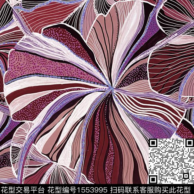 民族风线条画绿植树叶数码印花花型下载（图片编号: 1553995） - 瓦栏（Walan）