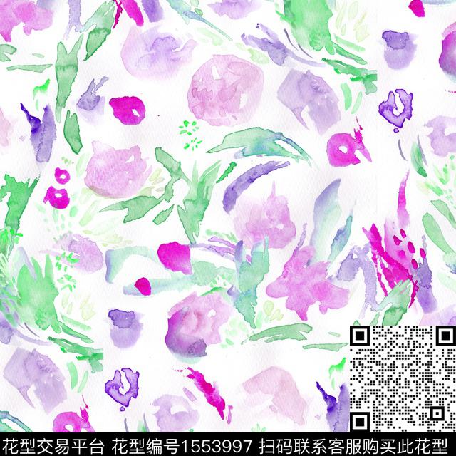 抽象水彩花卉2024春夏数码印花花型下载（图片编号: 1553997） - 瓦栏（Walan）