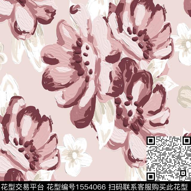 油画花型小雏菊数码印花花型下载（图片编号: 1554066） - 瓦栏（Walan）
