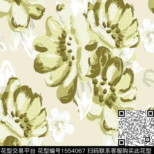 花卉蝴蝶油画花型小雏菊数码印花花型下载（图片编号: 1554067） - 瓦栏（Walan）