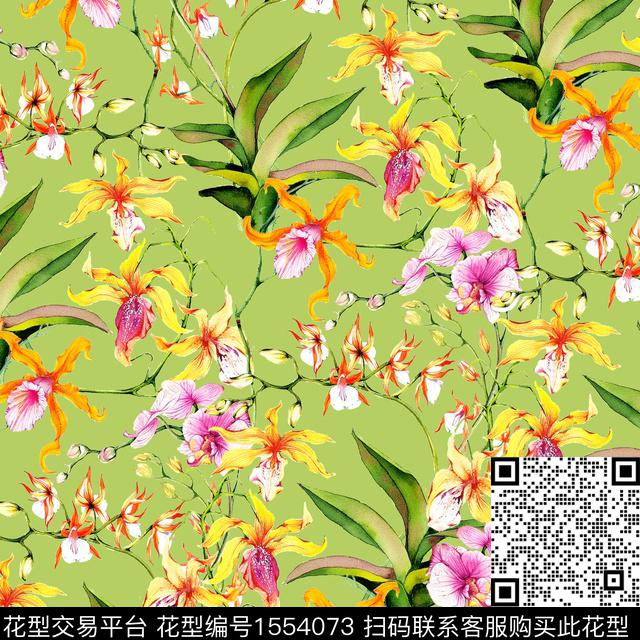 复古绿色系2024春夏数码印花花型下载（图片编号: 1554073） - 瓦栏（Walan）