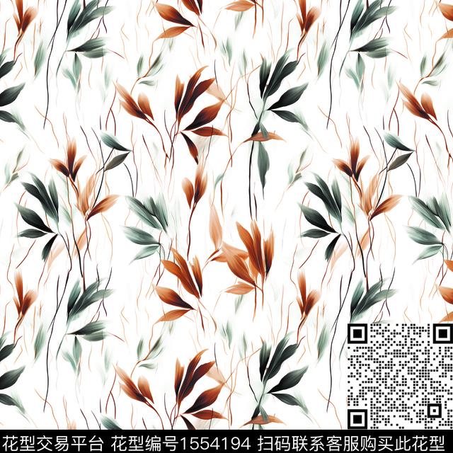女装渐变绿植树叶数码印花花型下载（图片编号: 1554194） - 瓦栏（Walan）
