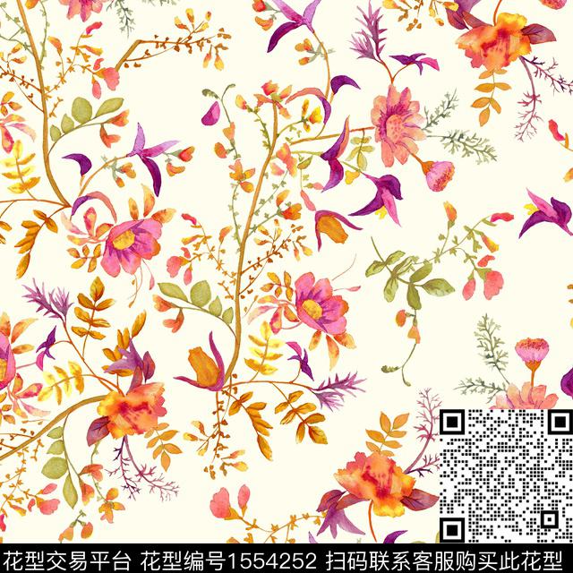 小碎花水彩花卉粉红色系数码印花花型下载（图片编号: 1554252） - 瓦栏（Walan）