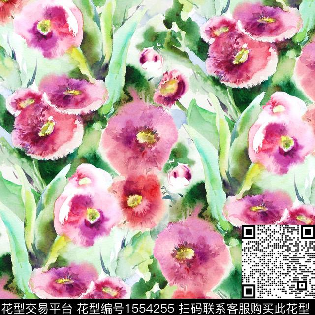 水彩花卉绿色系2024春夏数码印花花型下载（图片编号: 1554255） - 瓦栏（Walan）