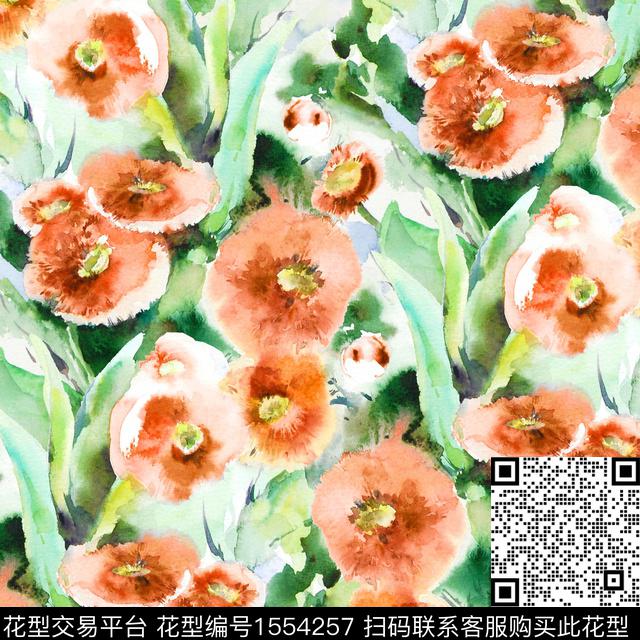 水彩花卉绿色系2024春夏数码印花花型下载（图片编号: 1554257） - 瓦栏（Walan）