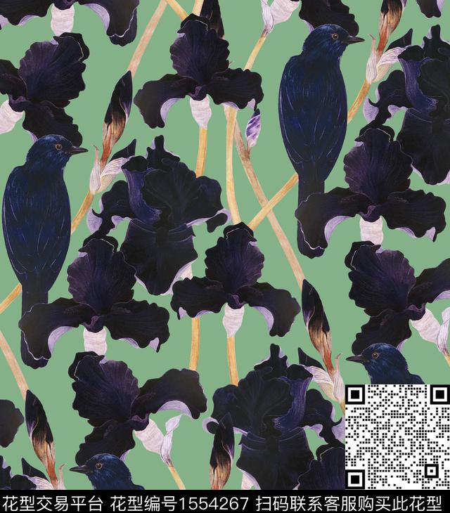 鸢尾花bird2024数码印花花型下载（图片编号: 1554267） - 瓦栏（Walan）
