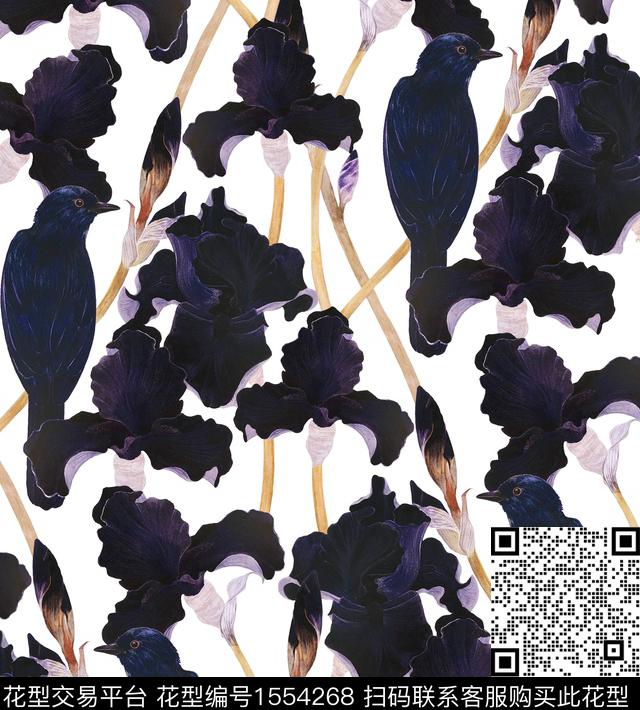 鸢尾花bird2024数码印花花型下载（图片编号: 1554268） - 瓦栏（Walan）