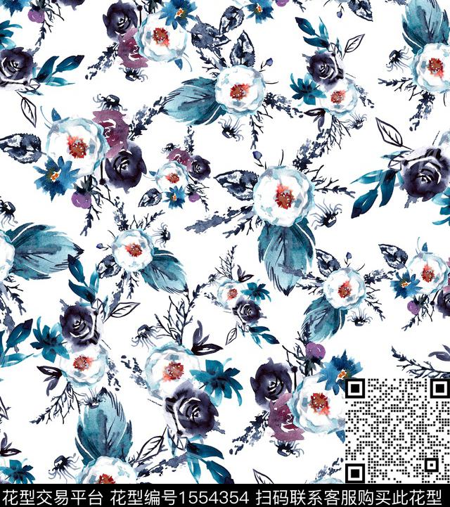 手绘花卉小碎花数码印花花型下载（图片编号: 1554354） - 瓦栏（Walan）