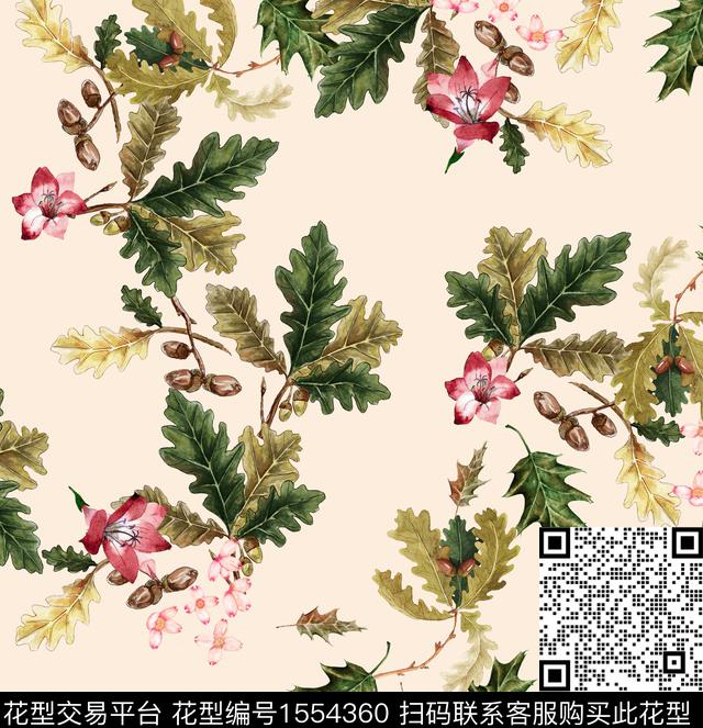 手绘花卉数码印花花型下载（图片编号: 1554360） - 瓦栏（Walan）