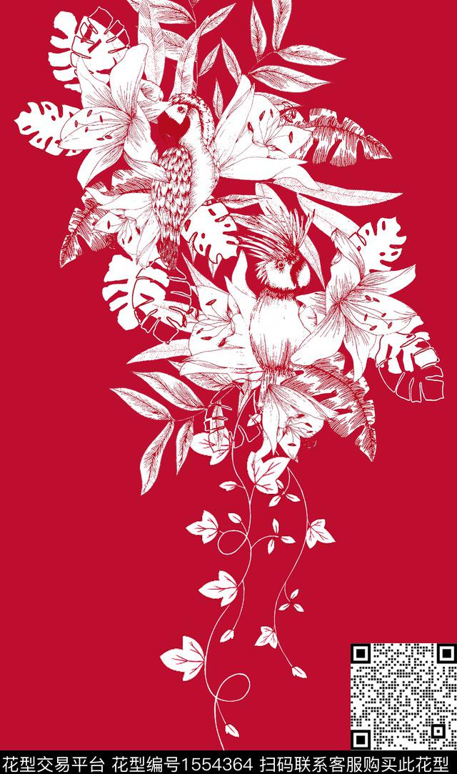 鹦鹉男装定位花热带花型传统印花花型下载（图片编号: 1554364） - 瓦栏（Walan）