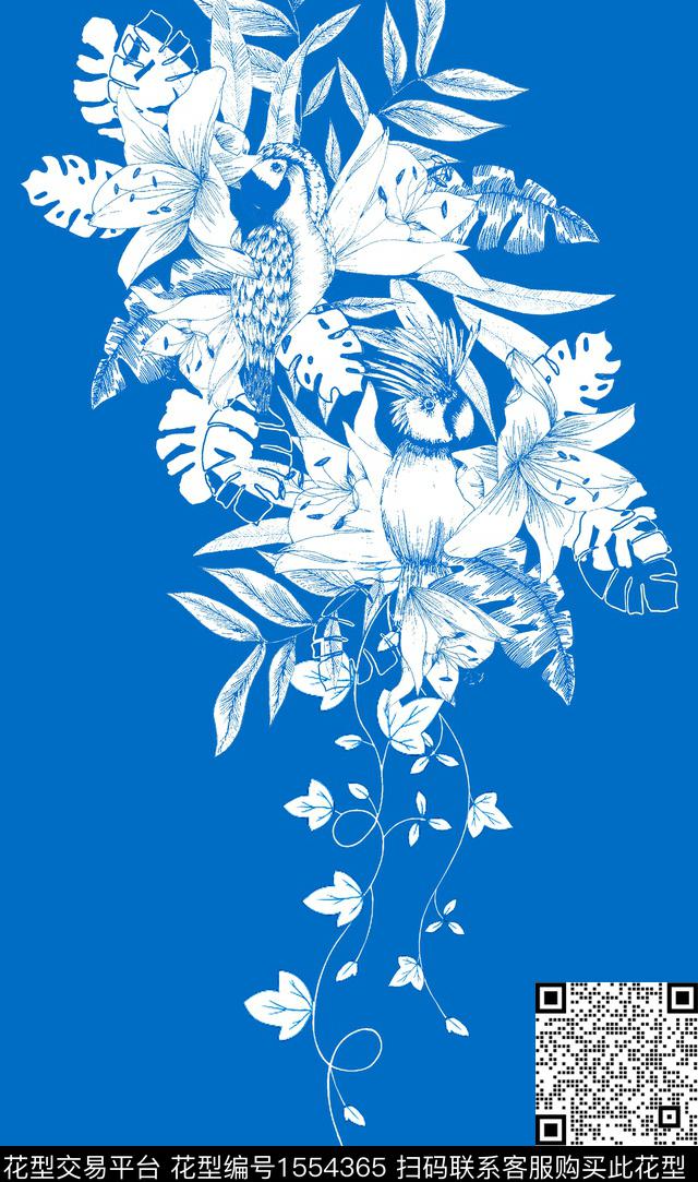 鹦鹉男装定位花热带花型传统印花花型下载（图片编号: 1554365） - 瓦栏（Walan）