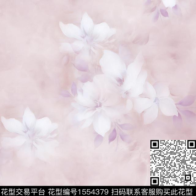 底纹朦胧花卉数码印花花型下载（图片编号: 1554379） - 瓦栏（Walan）