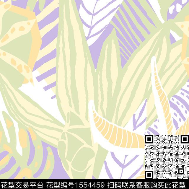 抽象几何绿植树叶传统印花花型下载（图片编号: 1554459） - 瓦栏（Walan）