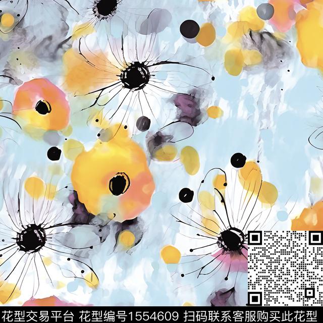 女装花卉线条花数码印花花型下载（图片编号: 1554609） - 瓦栏（Walan）