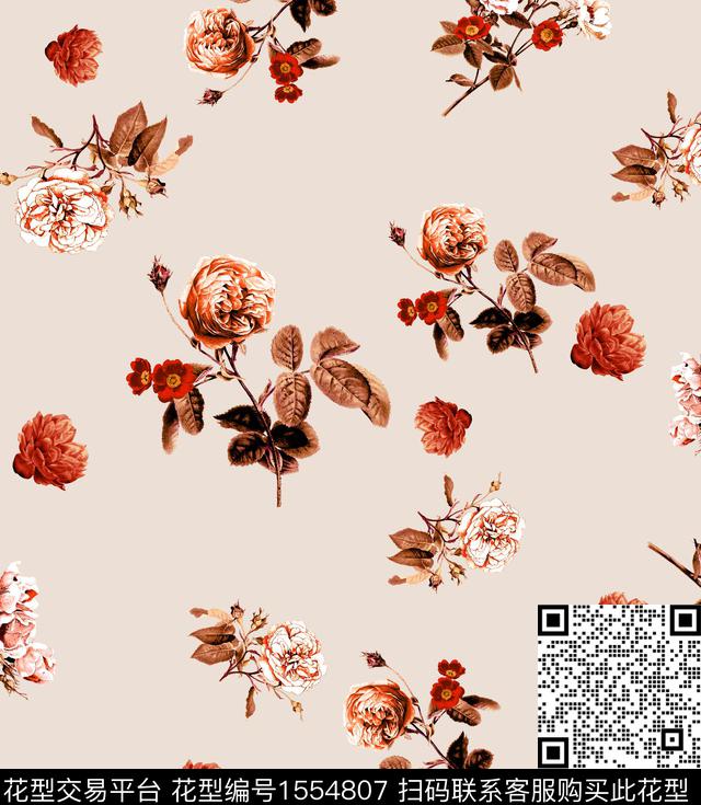 牡丹花卉数码印花花型下载（图片编号: 1554807） - 瓦栏（Walan）