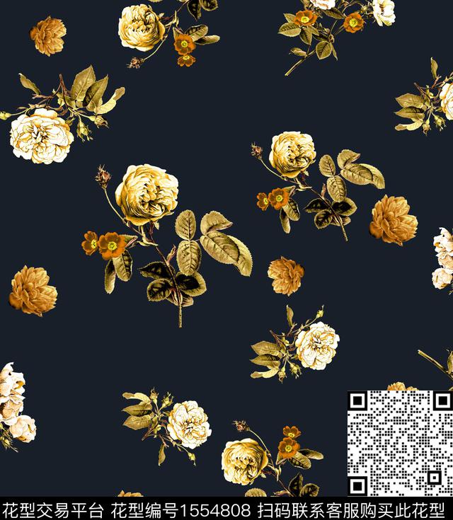 大牌风小碎花牡丹数码印花花型下载（图片编号: 1554808） - 瓦栏（Walan）