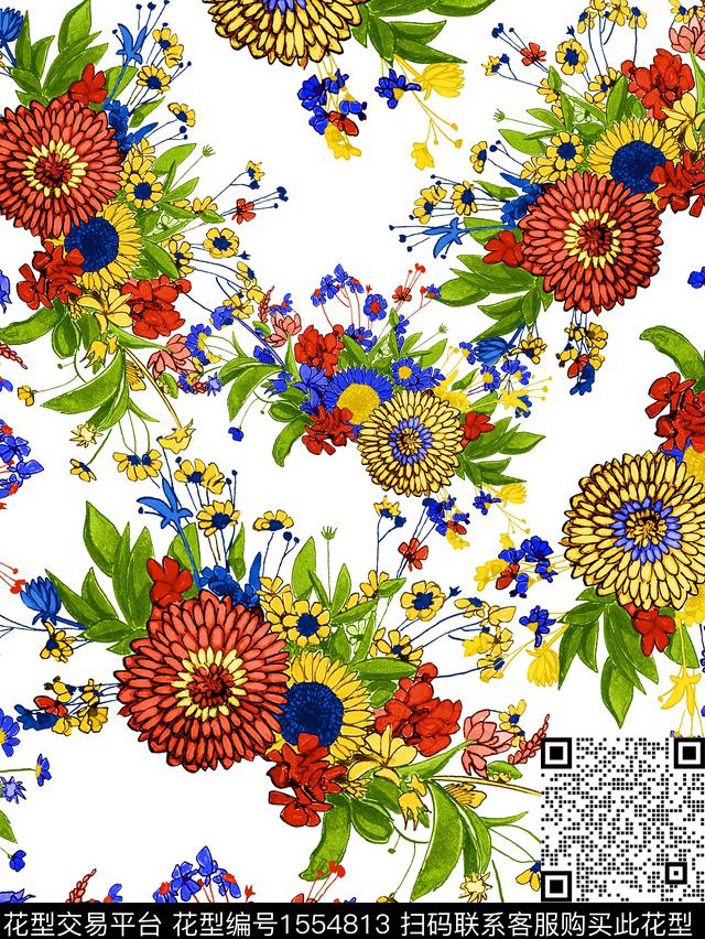 葵花数码印花花型下载（图片编号: 1554813） - 瓦栏（Walan）