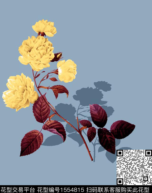 大牌风玫瑰花定位花数码印花花型下载（图片编号: 1554815） - 瓦栏（Walan）
