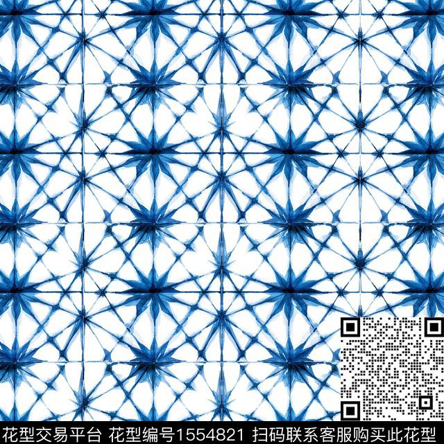 R1903062.jpg - 1554821 - 扎染花型 蓝印花 中国 - 数码印花花型 － 男装花型设计 － 瓦栏