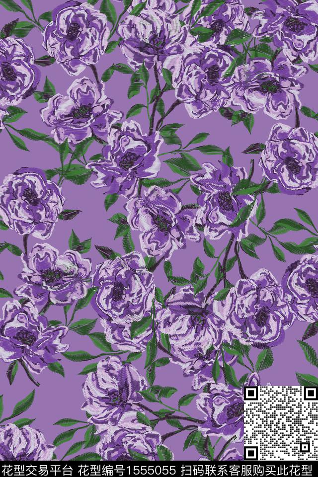 花卉22032-2.jpg - 1555055 - 植物 大牌风 民族风 - 数码印花花型 － 女装花型设计 － 瓦栏