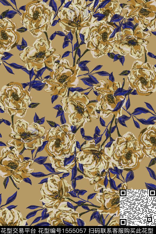 花卉22032-4.jpg - 1555057 - 植物 大牌风 民族风 - 数码印花花型 － 女装花型设计 － 瓦栏