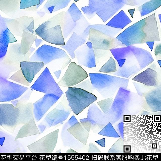 ZZ444 pattern v blue.jpg - 1555402 - 几何 抽象 水彩 - 数码印花花型 － 女装花型设计 － 瓦栏