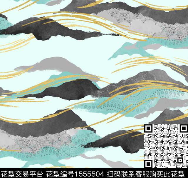 水墨山川.jpg - 1555504 - 笔触 山川 风景景观 - 数码印花花型 － 女装花型设计 － 瓦栏