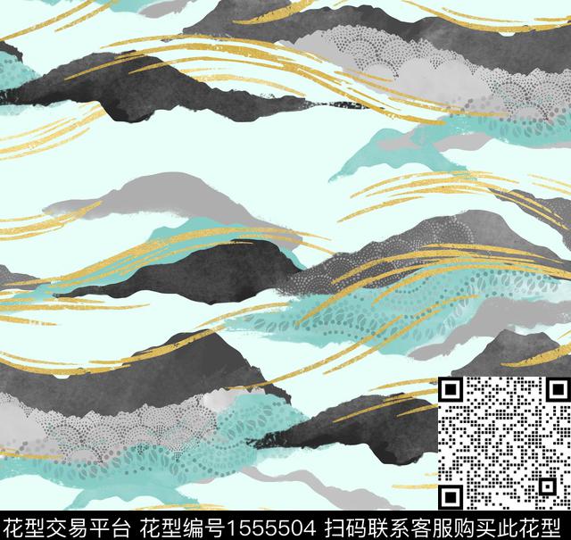 笔触山川水墨风数码印花花型下载（图片编号: 1555504） - 瓦栏（Walan）