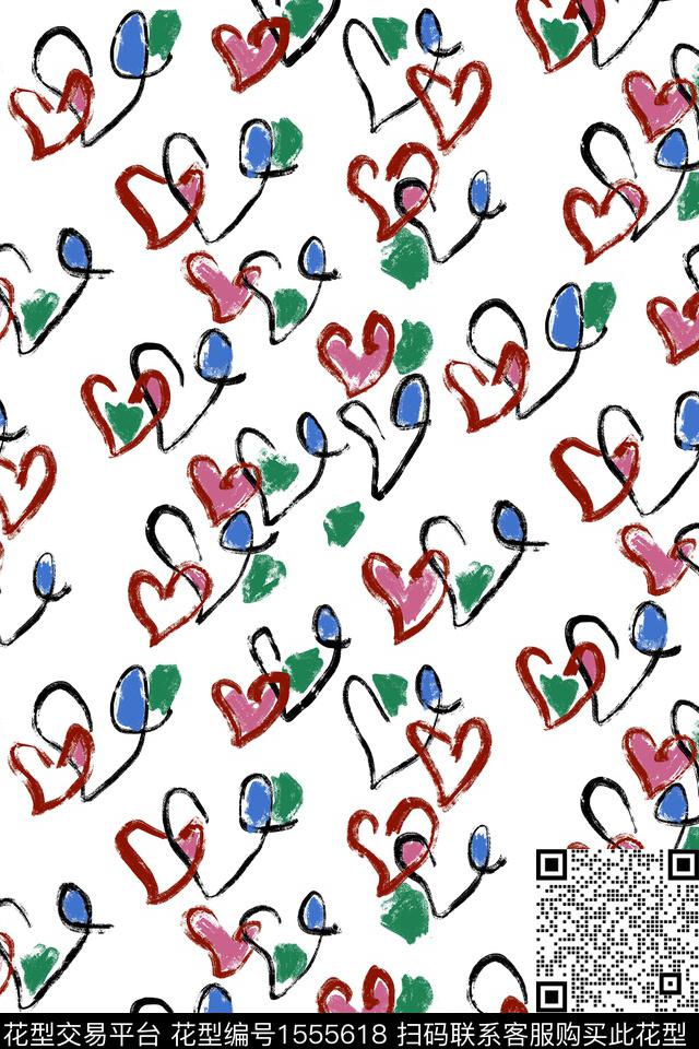 抽象爱心.jpg - 1555618 - 趣味 爱心 笔触 - 数码印花花型 － 女装花型设计 － 瓦栏