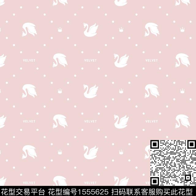 天鹅休闲王冠数码印花花型下载（图片编号: 1555625） - 瓦栏（Walan）