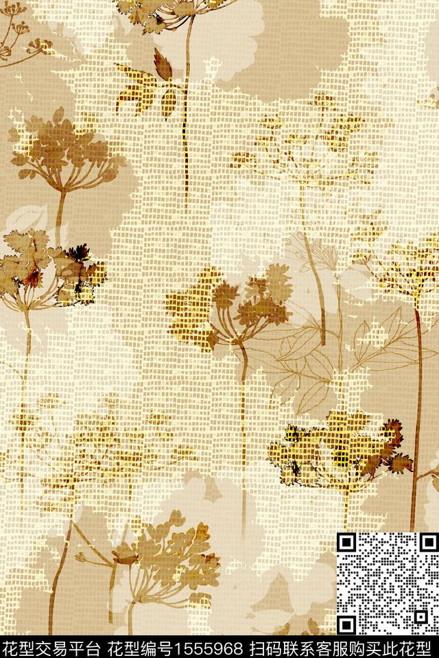 花卉肌理格子数码印花花型下载（图片编号: 1555968） - 瓦栏（Walan）