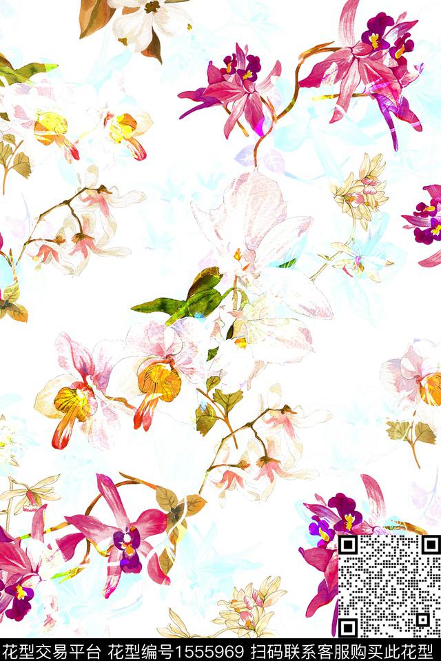 花卉清爽年轻女装数码印花花型下载（图片编号: 1555969） - 瓦栏（Walan）