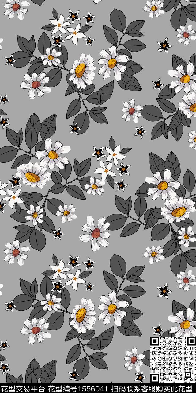 328.jpg - 1556041 - 手绘花卉 绿植树叶 黑白花型 - 数码印花花型 － 女装花型设计 － 瓦栏