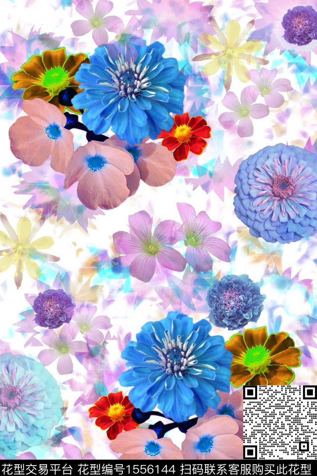 热带花卉组合.jpg - 1556144 - 花卉 满版散花 底纹 - 数码印花花型 － 女装花型设计 － 瓦栏
