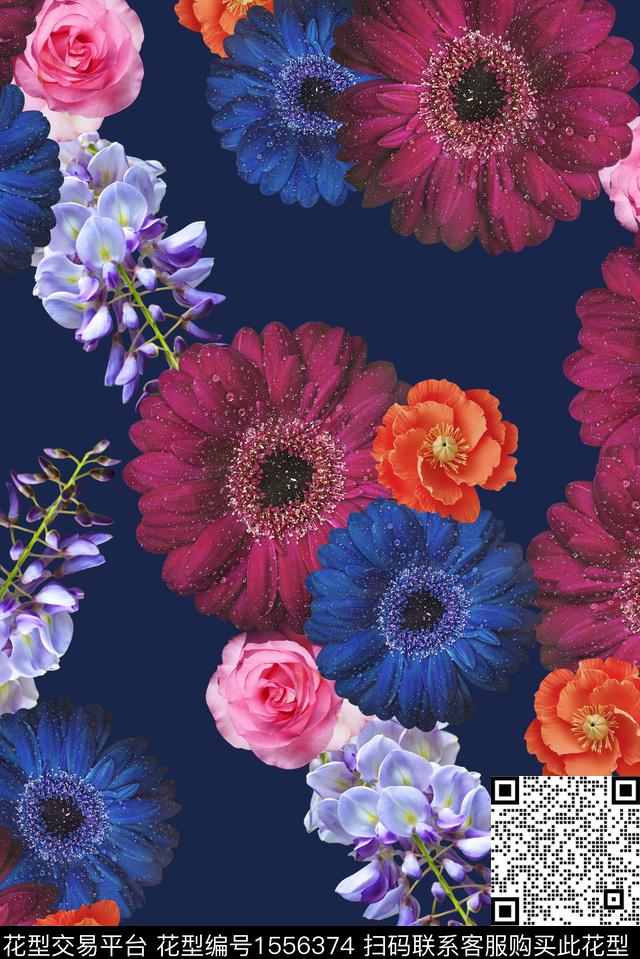四方连续10.24.jpg - 1556374 - 花卉 大花 深底花卉 - 数码印花花型 － 女装花型设计 － 瓦栏