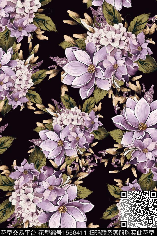 女装花卉数码印花花型下载（图片编号: 1556411） - 瓦栏（Walan）