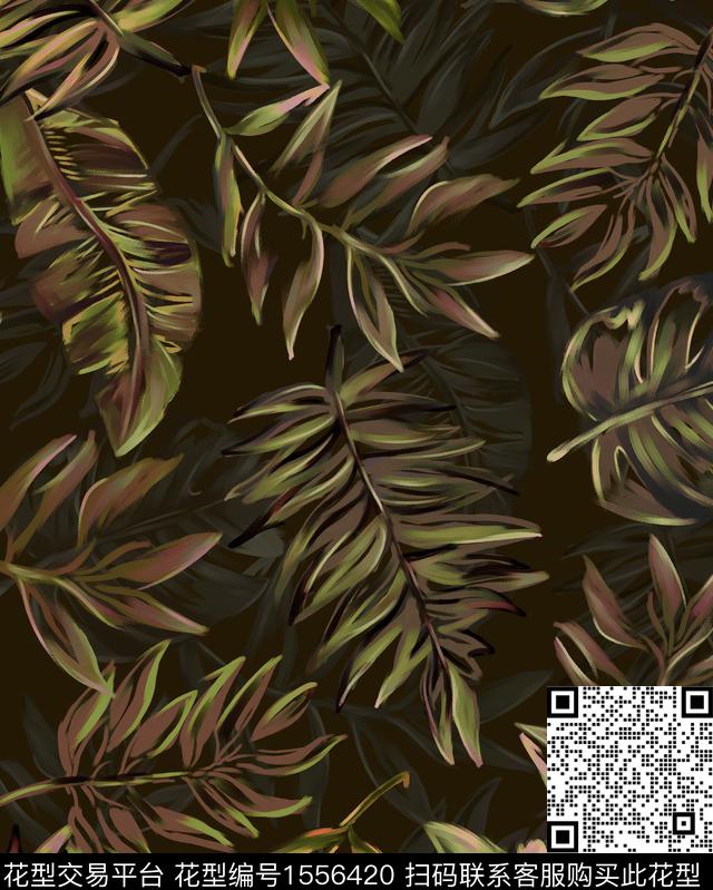 绿植树叶手绘数码印花花型下载（图片编号: 1556420） - 瓦栏（Walan）