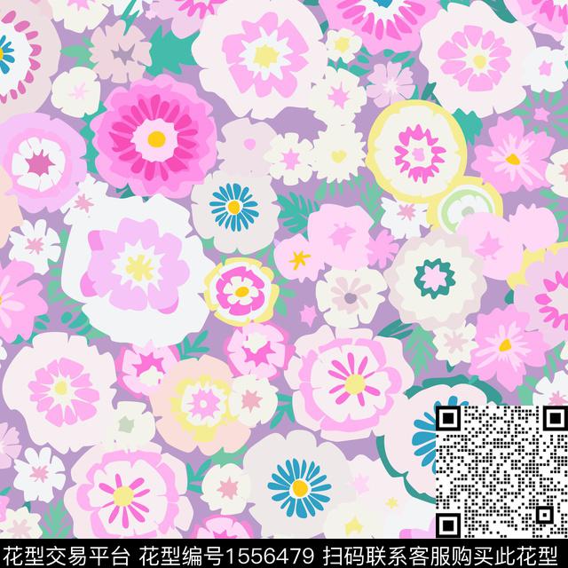 大花粉色小碎花数码印花花型下载（图片编号: 1556479） - 瓦栏（Walan）