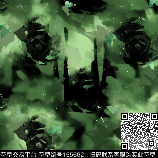 抽象水彩花卉数码印花花型下载（图片编号: 1556621） - 瓦栏（Walan）