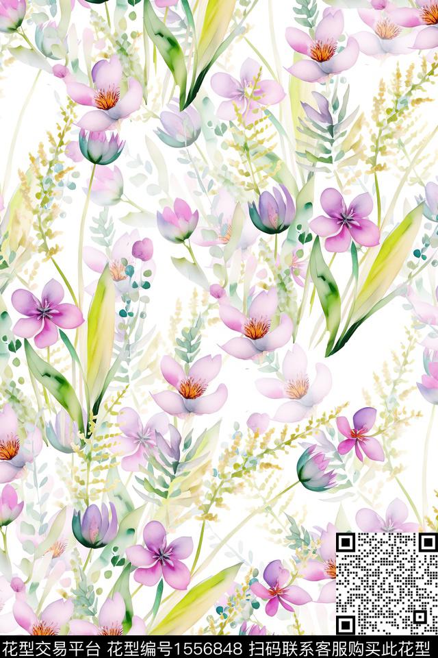 XZ5238.jpg - 1556848 - 水彩 满版散花 花卉 - 数码印花花型 － 女装花型设计 － 瓦栏