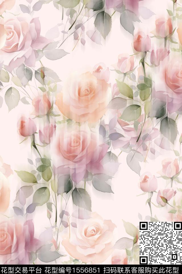 XZ5241.jpg - 1556851 - 模糊 虚影 花卉 - 数码印花花型 － 女装花型设计 － 瓦栏
